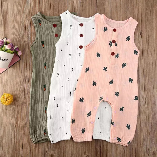 BABY ONE BABY TWO Unisex Baby Linen and Cotton Print Romper.