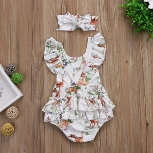 2-piece Baby Woodland Animals Romper with Headband.