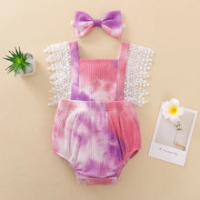 Load image into Gallery viewer, Baby Girl Tie-Dye with Lace Romper with Headband - Baby One Baby Two
