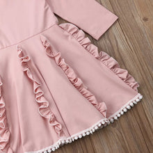 Load image into Gallery viewer, BABY ONE BABY TWO Toddler and Little Girl Pretty in Pink Long Sleeve Ruffle Dress.
