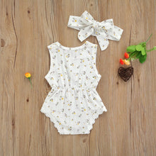 Load image into Gallery viewer, Daisy ribbed romper with headband - Baby One Baby Two
