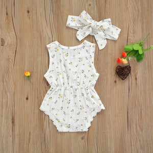 Daisy ribbed romper with headband - Baby One Baby Two