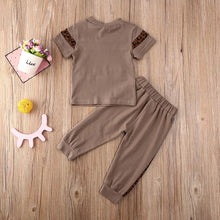 Load image into Gallery viewer, BABY ONE BABY TWO Toddler Girl Leopard Striped 2-Piece T-shirt and Jogger set.
