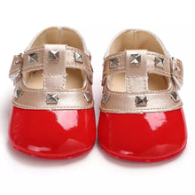 Load image into Gallery viewer, Studded Faux Patent Leather Baby Crib Shoes - Baby One Baby Two
