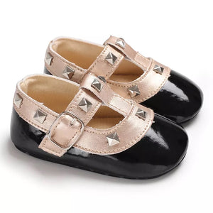 Studded Faux Patent Leather Baby Crib Shoes - Baby One Baby Two