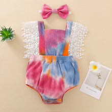 Load image into Gallery viewer, Baby Girl Tie-Dye with Lace Romper with Headband - Baby One Baby Two
