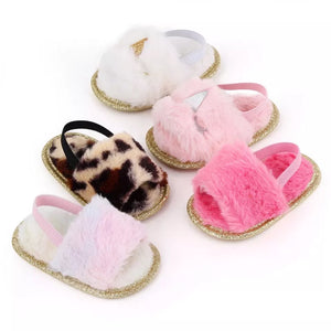 BABY ONE BABY TWO Baby Girl Cozy and Fuzzy Slides Crib Shoes.