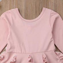 Load image into Gallery viewer, BABY ONE BABY TWO Toddler and Little Girl Pretty in Pink Long Sleeve Ruffle Dress.
