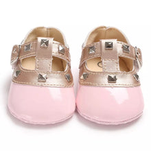 Load image into Gallery viewer, Studded Faux Patent Leather Baby Crib Shoes - Baby One Baby Two
