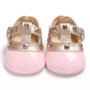 Studded Faux Patent Leather Baby Crib Shoes - Baby One Baby Two