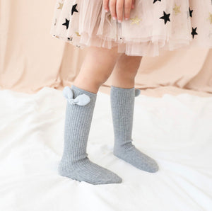 Shimmer Bow Knee-high cotton socks - Baby One Baby Two