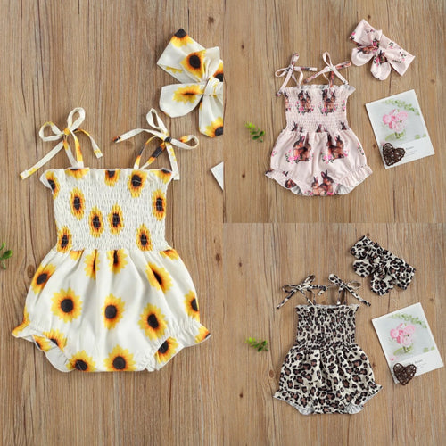 BABY ONE BABY TWO Baby and Toddler Girl Spaghetti-Strap Romper with Matching Headband.