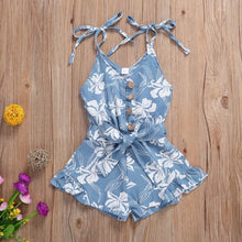 Load image into Gallery viewer, BABY ONE BABY TWO Toddler and Little Girl Spaghetti-Strap Floral Romper.
