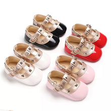 Load image into Gallery viewer, Studded Faux Patent Leather Baby Crib Shoes - Baby One Baby Two
