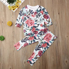 Load image into Gallery viewer, Floral Ruffle 2-piece lightweight sweatshirt with pants - Baby One Baby Two
