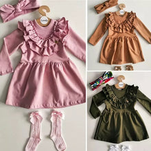 Load image into Gallery viewer, Ruffle Dress with matching headband - Baby One Baby Two
