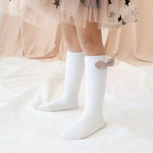 Load image into Gallery viewer, Shimmer Bow Knee-high cotton socks - Baby One Baby Two
