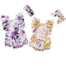 Load image into Gallery viewer, BABY ONE BABY TWO Baby and Toddler Girl Watercolor Floral 2-Piece Romper Set.
