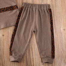 Load image into Gallery viewer, BABY ONE BABY TWO Toddler Girl Leopard Striped 2-Piece T-shirt and Jogger set.
