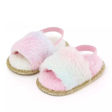 Load image into Gallery viewer, BABY ONE BABY TWO Baby Girl Cozy and Fuzzy Slides Crib Shoes.
