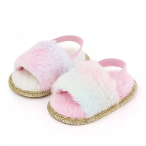 BABY ONE BABY TWO Baby Girl Cozy and Fuzzy Slides Crib Shoes.