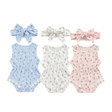 Load image into Gallery viewer, Daisy ribbed romper with headband - Baby One Baby Two
