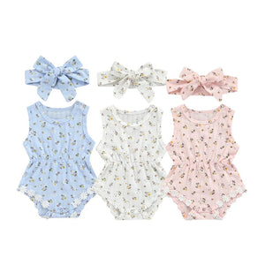 Daisy ribbed romper with headband - Baby One Baby Two