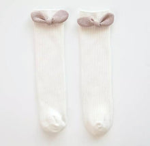 Load image into Gallery viewer, Shimmer Bow Knee-high cotton socks - Baby One Baby Two
