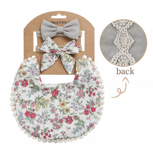 Baby Girl Boho Bib with Matching Headbands Set.