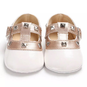 Studded Faux Patent Leather Baby Crib Shoes - Baby One Baby Two