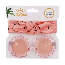 Load image into Gallery viewer, Baby and Toddler Girl Flower Sunglasses with headband.
