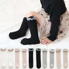 Load image into Gallery viewer, Shimmer Bow Knee-high cotton socks - Baby One Baby Two
