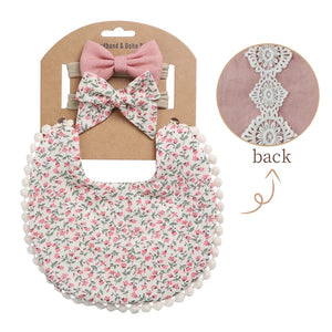 Baby Girl Boho Bib with Matching Headbands Set.