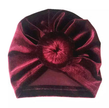 Load image into Gallery viewer, Baby or Toddler Girl Velvet Donut Turban Bonnet.
