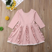 Load image into Gallery viewer, BABY ONE BABY TWO Toddler and Little Girl Pretty in Pink Long Sleeve Ruffle Dress.
