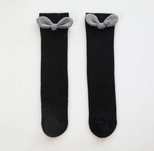 Load image into Gallery viewer, Shimmer Bow Knee-high cotton socks - Baby One Baby Two
