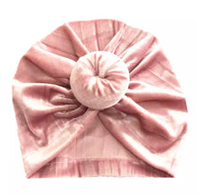 Load image into Gallery viewer, Baby or Toddler Girl Velvet Donut Turban Bonnet.
