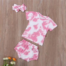 Load image into Gallery viewer, BABY ONE BABY TWO Baby and Toddler Girl Timeless Tie-dye 3-piece outfit.
